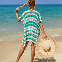 Tassel Openwork Striped V-Neck Cover Up