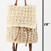 Fame Straw Braided Faux Leather Strap Backpack Bag