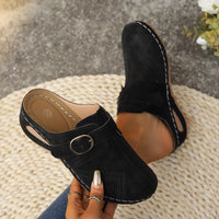 Suede Round Toe Wedge Slides