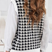 Houndstooth Button Front Sweater Vest