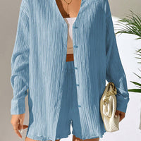 Textured Buttoned Shirt and Shorts Set