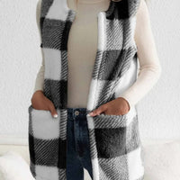 Sherpa Plaid Open Front Vest Coat