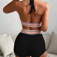 Backless Textured Halter Neck Two-Piece Swim Set