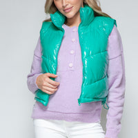 Snobbish Zip Up Turtleneck Shiny Quilted Vest