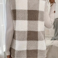 Sherpa Plaid Open Front Vest Coat