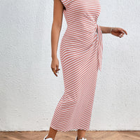 Tied Striped Round Neck Short Sleeve Tee Dress