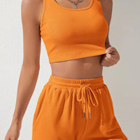 Scoop Neck Wide Strap Top and Drawstring Shorts Set