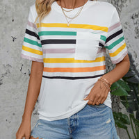 Striped Round Neck Short Sleeve T-Shirt