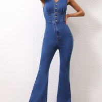 V-Neck Sleeveless Denim Jumpsuit