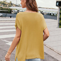 Notched Short Sleeve Knit Top