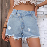 Distressed Raw Hem Denim Shorts