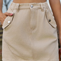 Pocketed Buttoned Mini Denim Skirt