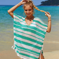 Tassel Openwork Striped V-Neck Cover Up