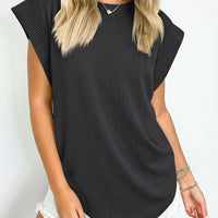 Textured Round Neck Cap Sleeve Blouse