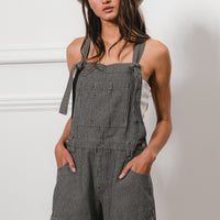 BiBi Tie Strap Washed Stripe Denim Overalls