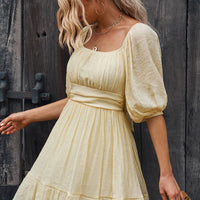 Tie-Back Ruffled Hem Square Neck Mini Dress