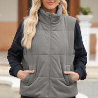 Pocketed Zip Up Turtleneck Vest Coat