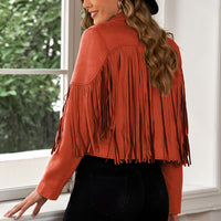 Fringe Trim Lapel Collar Cropped Blazer