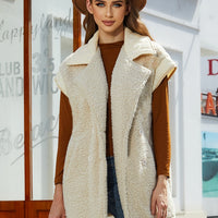 Fuzzy Collared Neck Button Up Vest Coat