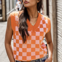 Checkered V-Neck Sweater Vest