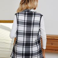 Shiny Plaid Open Front Vest