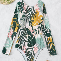 Crisscross Round Neck Long Sleeve Swimwear