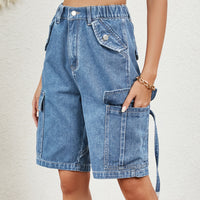 High Waist Denim Shorts with Pockets