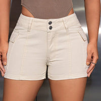 Mid-Rise Waist Denim Shorts with Pockets