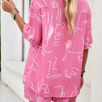 Printed Button Up Shirt and Shorts Set