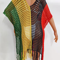 Fringe Color Block Scoop Neck Cover Up