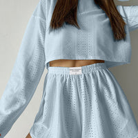 Eyelet Round Neck Top and Shorts Set