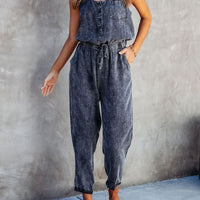 Drawstring Waist Sleeveless Jumpsuit