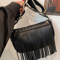 PU Leather Fringe Studded Crossbody Bag