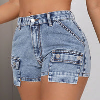 Mid-Rise Waist Denim Shorts with Pockets