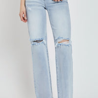 Risen Full Size High Rise Distressed Wide Leg Jeans