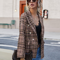 Full Size Plaid Lapel Collar Blazer