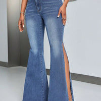 Slit Flare Jeans with Pockets