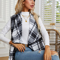 Shiny Plaid Open Front Vest