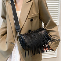 PU Leather Fringe Studded Crossbody Bag