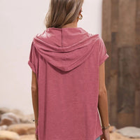 Half Button Hooded Short Sleeve Blouse