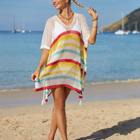 Cutout Striped Cover-Up with Tassel