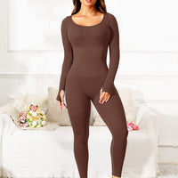 Scoop Neck Long Sleeve Active Jumpsuit