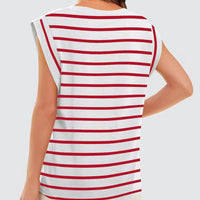 Striped Round Neck Cap Sleeve T-Shirt