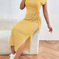 Tied Striped Round Neck Short Sleeve Tee Dress