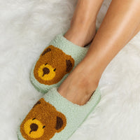 Melody Teddy Bear Print Plush Slide Slippers