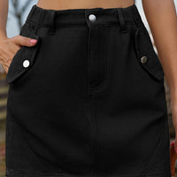 Pocketed Buttoned Mini Denim Skirt