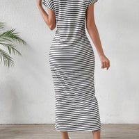 Tied Striped Round Neck Short Sleeve Tee Dress