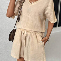 V-Neck Half Sleeve Top and Shorts Set