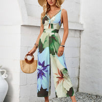 Cutout Printed Wide Strap Jumpsuit