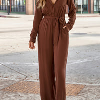 Pocketed Button Up Tie-Waist Jumpsuit